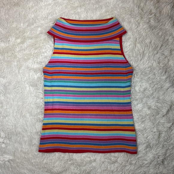 Vintage Pierre Cardin Rainbow Ribbed Sleeveless Top - Picture 1 of 8